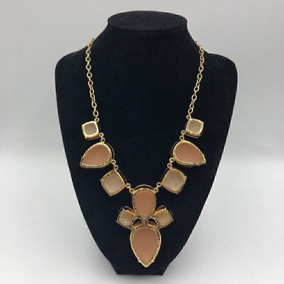 Kate Spade Chunky Statement Necklace Peach and Cream Gold Tone Link Chain - Picture 6 of 11